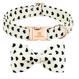 Black Heart Bow Tie and Collar Set dog cat Black and White size large